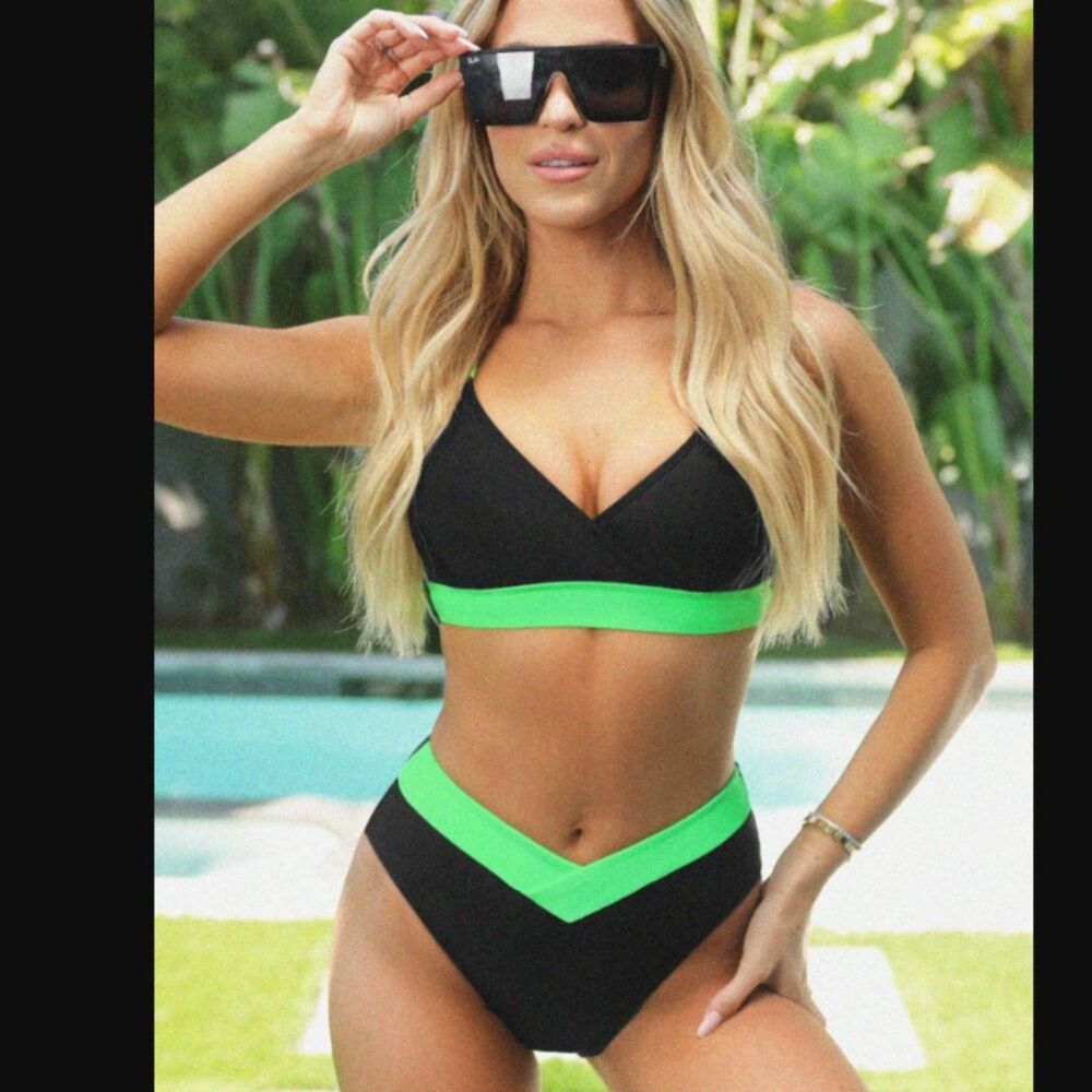 NWT Cupshe Bikini Black & Neon Green Size Large